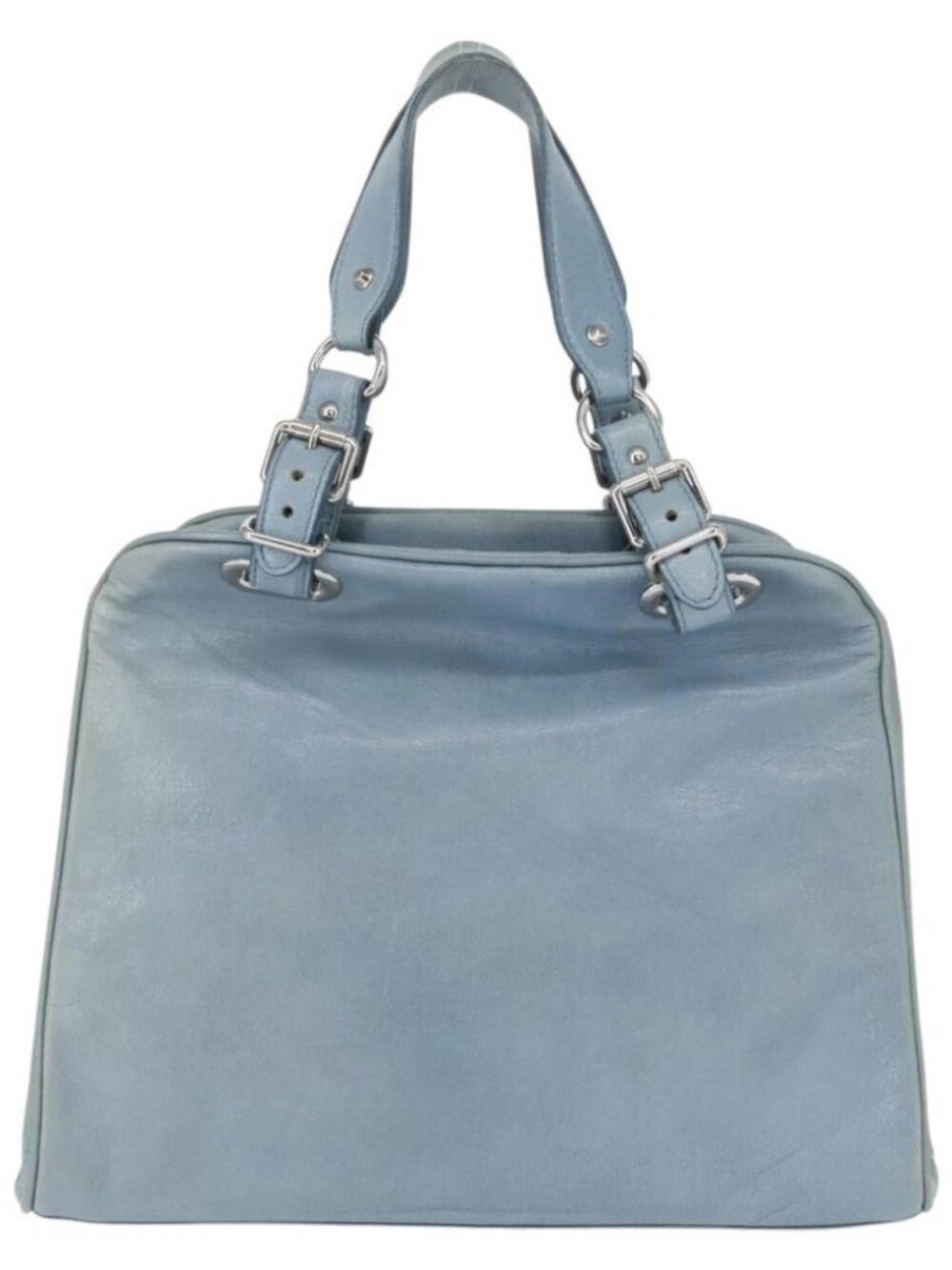 BALENCIAGA Hand Bag Leather Light Blue Silver Auth - Picture 3 of 16